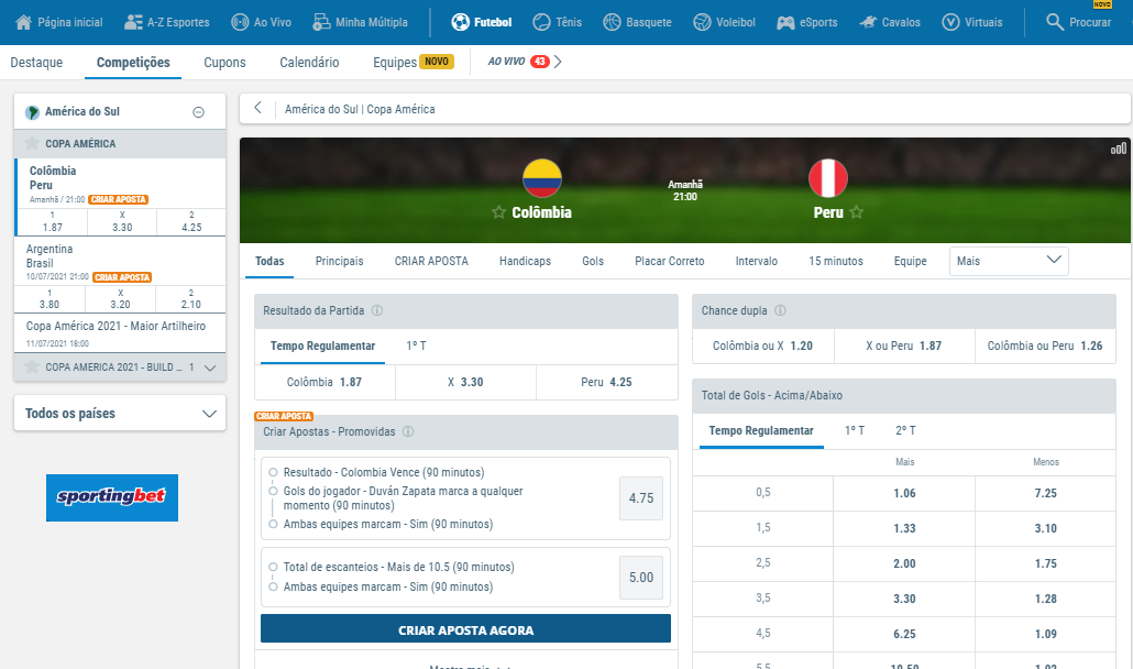 Apostas Peru x Colômbia Copa América 2021 Apostas Peru x Colômbia Copa América 2021